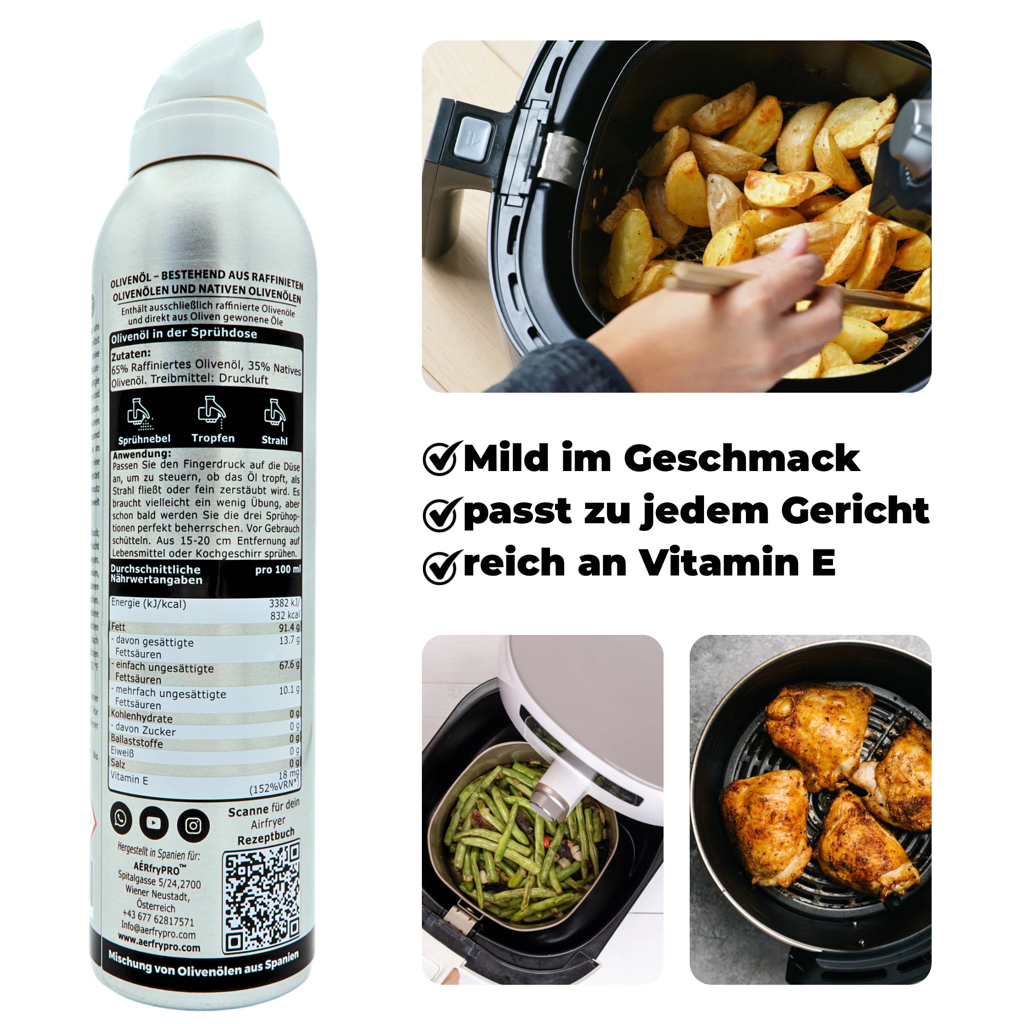 AÉRfryPRO Airfryer Oil Spray – 100% Pure Olive Oil for the Air Fryer & Kitchen