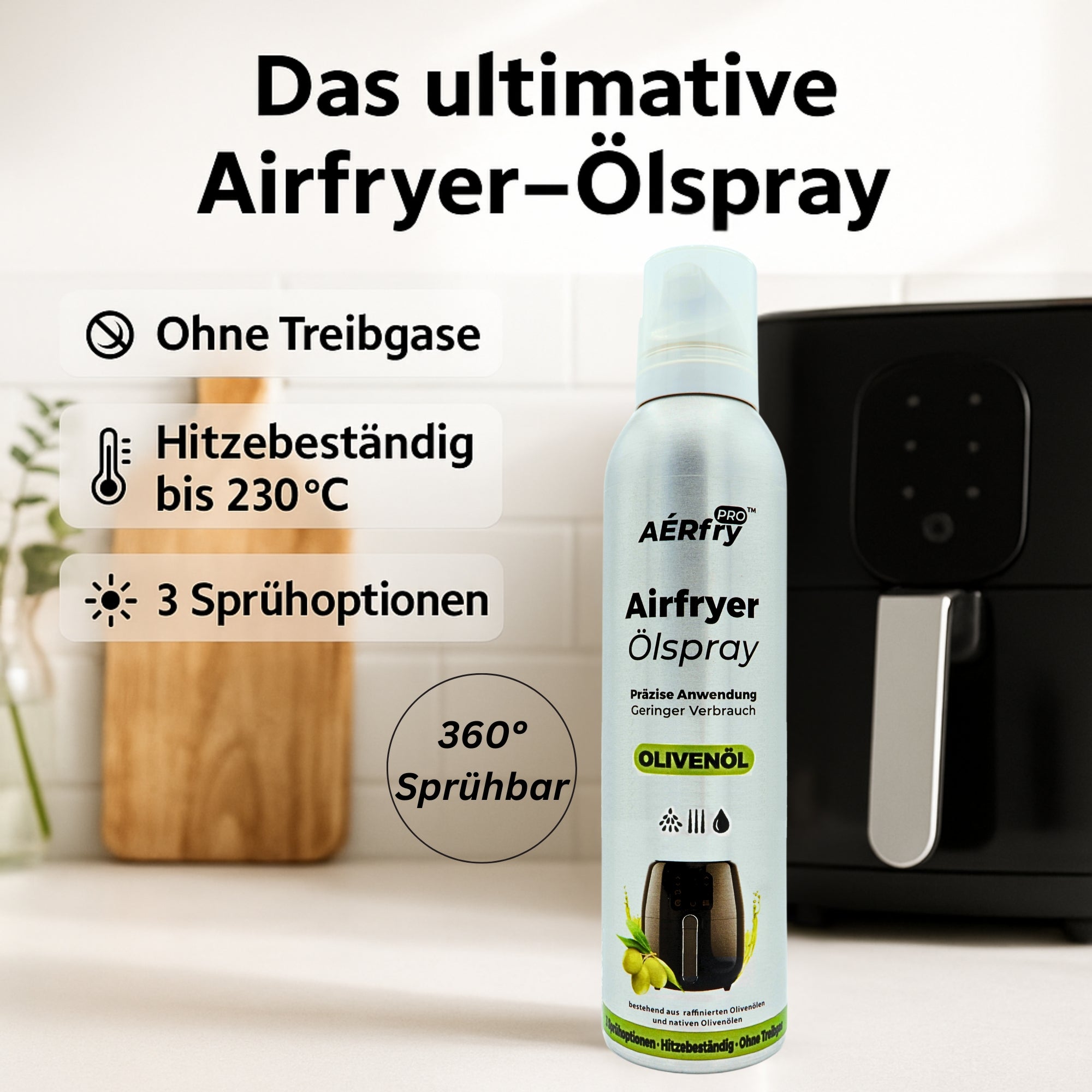 AÉRfryPRO™ Airfryer Ölspray – Olivenöl ohne Treibgas – 200 ml