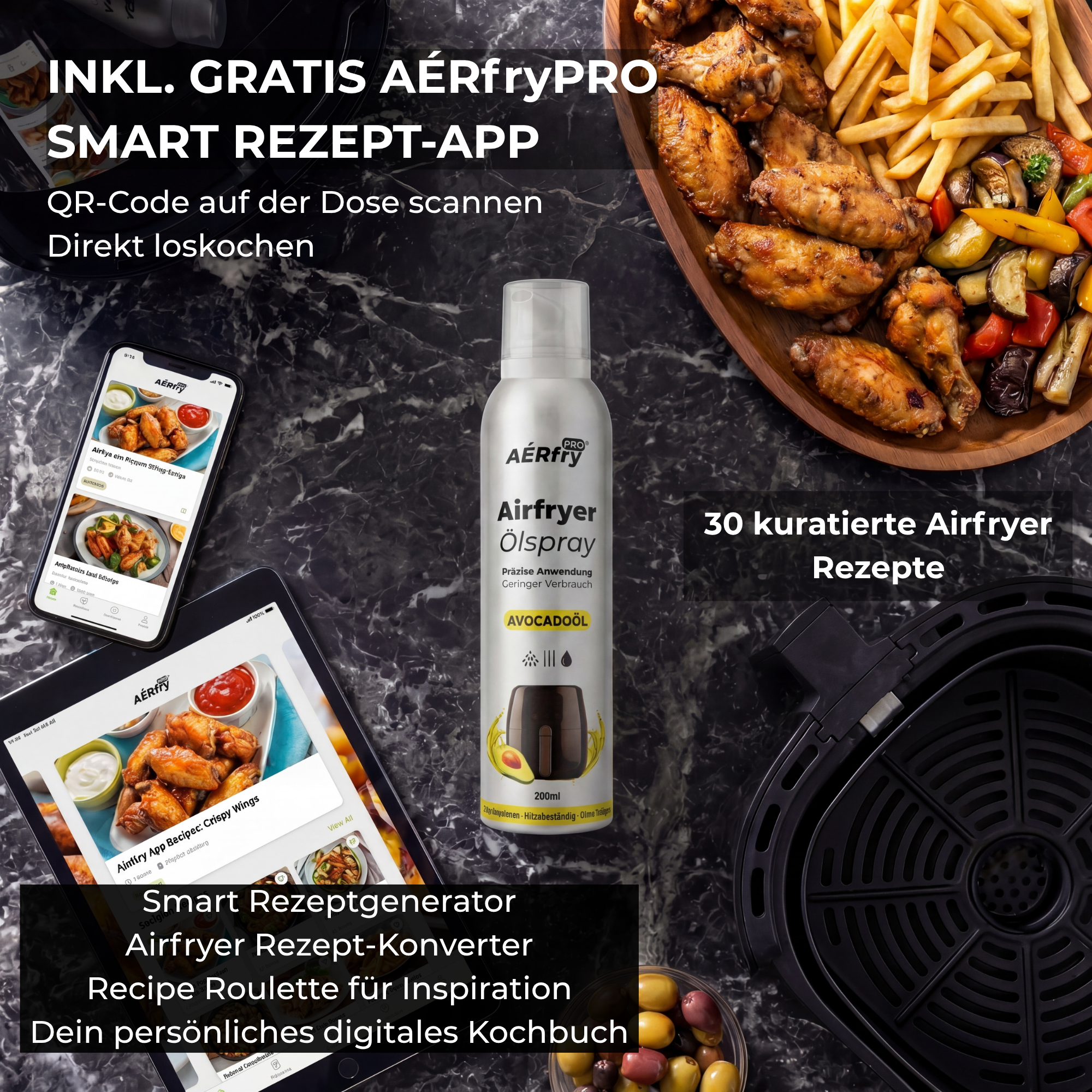 AÉRfryPRO® Airfryer Ölspray – Avocadoöl ohne Treibgas – 200 ml