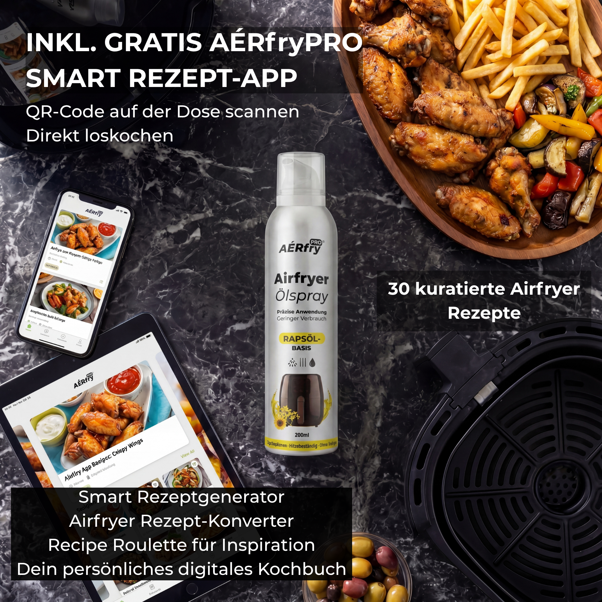 AÉRfryPRO® Airfryer Ölspray – Rapsöl ohne Treibgas – 200 ml